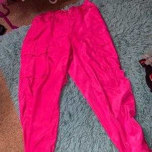 Pink windbreaker material jogger pants